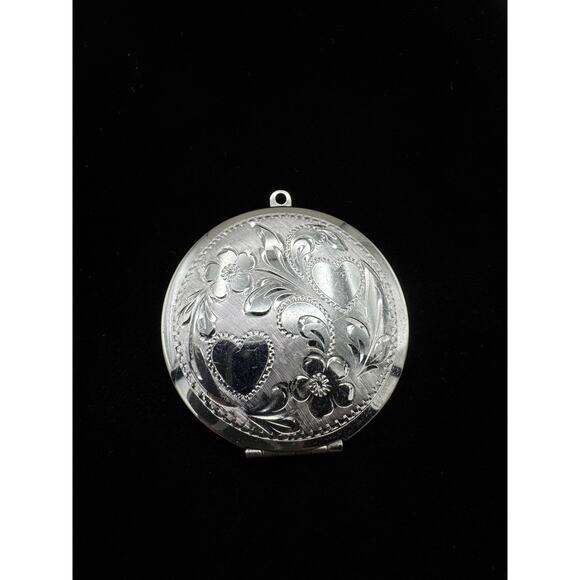 Vintage Sterling Silver Floral and Heart Design Locket Pendant - Picture 1 of 11